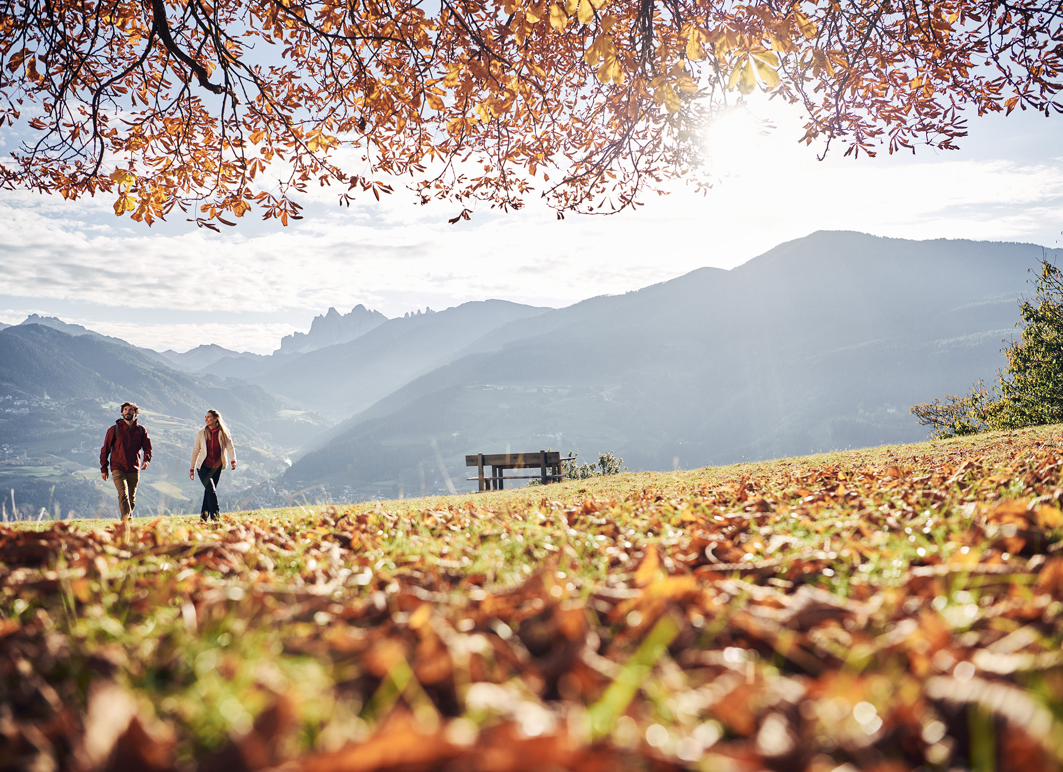 Pärchen wandert im Herbst